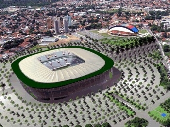 Maquete da arena multiuso do Verdo, que ser construda para a Copa do Mundo de 2014