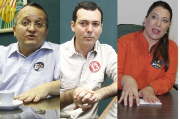 Os candidatos Pedro Taques, Ldio Cabral e Janete Riva, que disputam o Governo