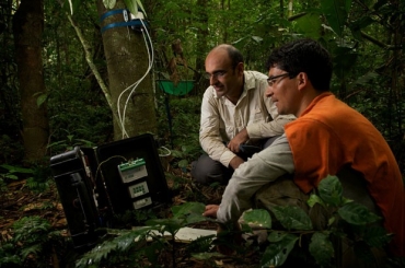 Pesquisadores medem liberao de dixido de carbono de razes de rvores no Parque Nacional Tambopata, no Peru, logo depois da seca de 2010