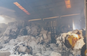 Incndio atingiu fazenda e destruiu fardos de algodo  Foto: TVCA/Reproduo