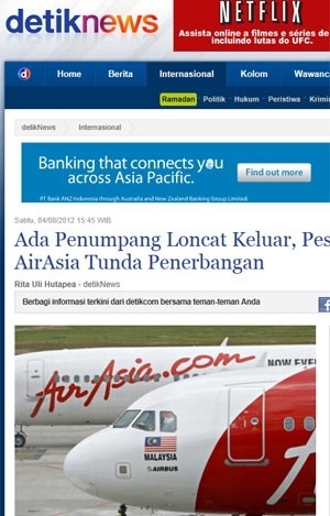 Avies da Air Asia em foto divulgada na imprensa local