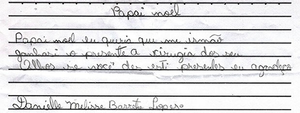 Em carta para o Papai Noel, garota pede cirurgia para o irmo