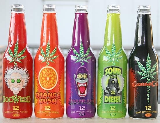 Garrafas do refrigerante de maconha que sero vendidas a partir de fevereiro nos EUA