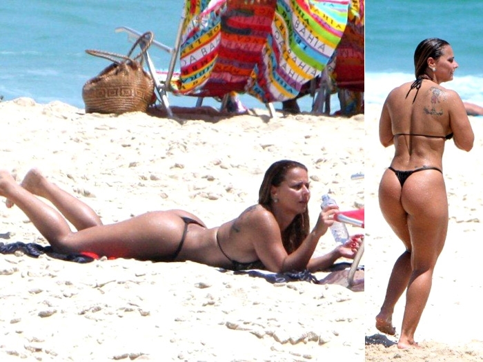 Viviane Ara�jo pegou sol nas areias do Recreio dos Bandeirantes, na zona oeste do Rio, sem a companhia de Radam�s