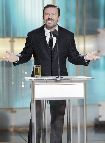 O apresentador Ricky Gervais, que sumiu por uma hora ap�s fazer piada com cientologia