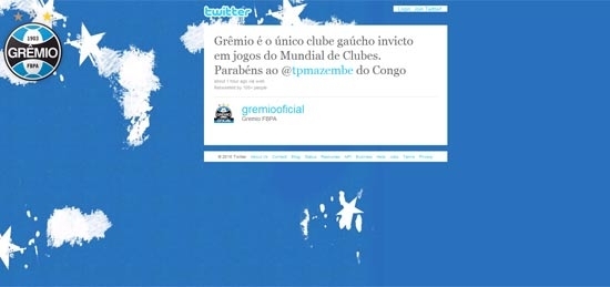 Reproduo da pgina do Grmio no Twitter em que d alfinetada no rival Inter