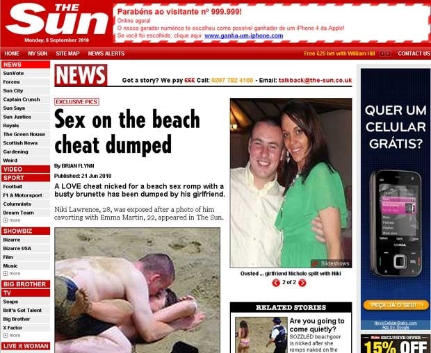 Niki Lawrence com a ex-namorada ( direita) e no ato sexual com Emma Martin.