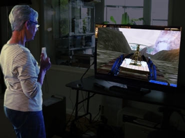 O jogo Rail Runner exige que os pacientes com Parkinson se sentem e levantem para operar um carrinho de mo ferrovirio