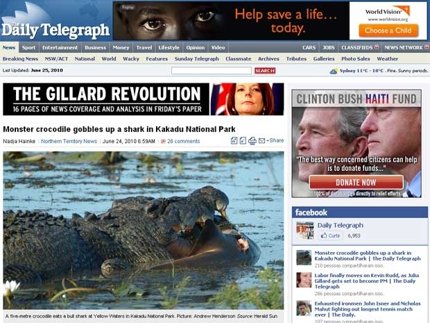 Crocodilo abocanha tubaro em parque na Austrlia