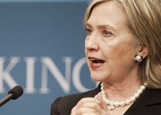 secret�ria de Estado Hillary Clinton durante entrevista nesta quinta-feira (27) 