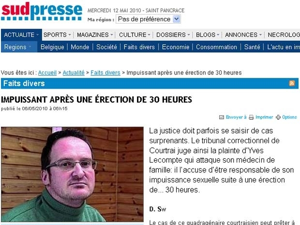 Yves Lecompte teve uma ereo de 34 horas.