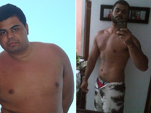 Marlon na praia,  esquerda, em 2010, e ao lado exibindo corpo e tatuagem novos
