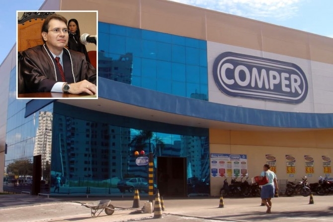 Fachada do Comper da Avenida do CPA; no destaque, juiz Sebastio de Arruda