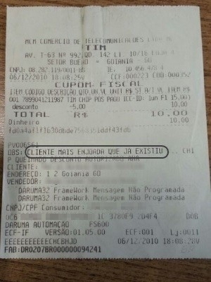 TIM  condenada por chamar cliente de 'a mais enjoada' em cupom fiscal, em Gois