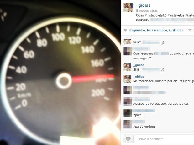 No dia 29 de mar�o deste ano, Giovana publicou uma foto enquanto dirigia a 180 km/h