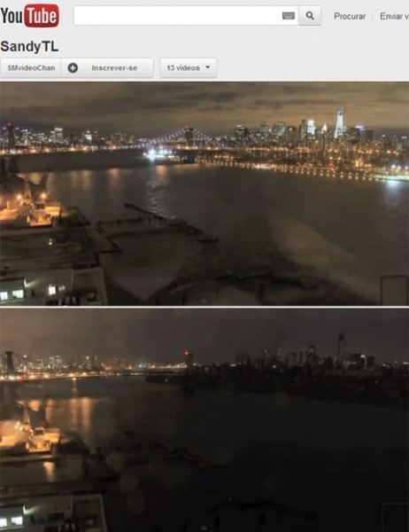 Vdeo mostra skyline de Nova York antes e depois do blecaute causado pelo furaco Sandy