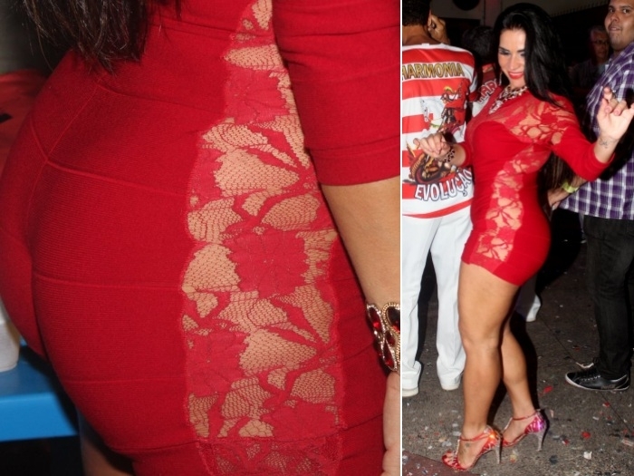 Detalhe da renda que deixa  mostra as curvas de Solange Gomes, rainha da bateria da Porto da Pedra