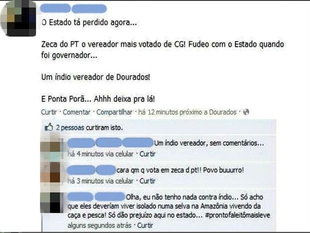 O comentrio foi feito um dia aps a eleio do ndio  Cmara de Vereadores de Dourados