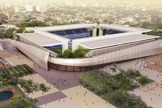 Concepção arquitetônica da Arena Pantanal, que é construída no Complexo Esportivo do Verdão