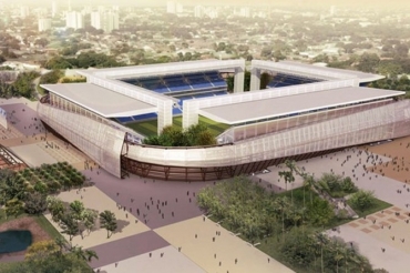Concepo arquitetnica da Arena Pantanal, que  construda no Complexo Esportivo do Verdo