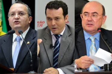 Os candidatos Pedro Taques, Ldio Cabral e Jos Riva, : disputa ao Governo