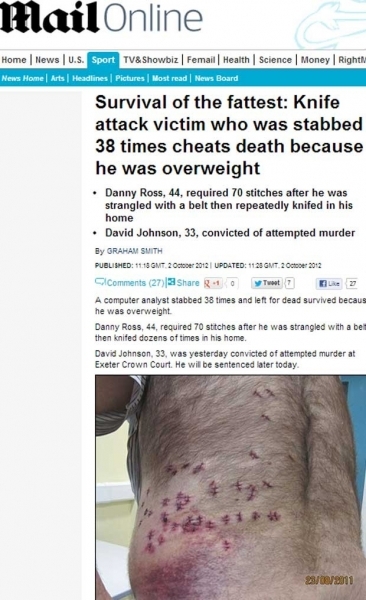 Ingls que foi sufocado e ento esfaqueado 38 vezes sobreviveu por ser obeso