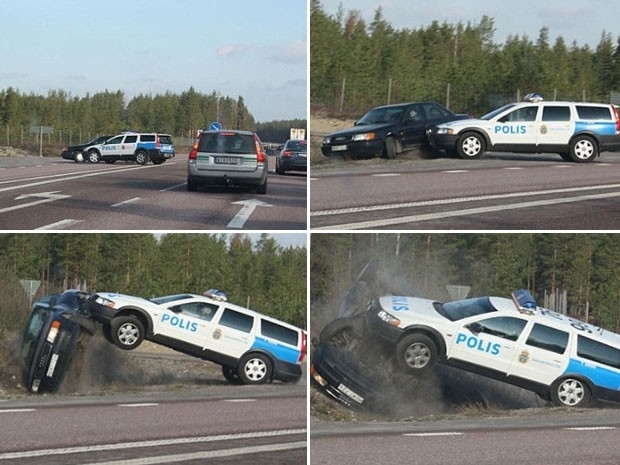 Policial jogou seu ve�culo contra o carro de um motorista que tentava fugir.