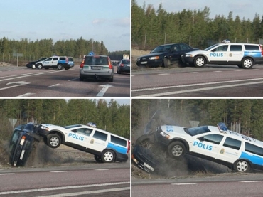 Policial jogou seu ve�culo contra o carro de um motorista que tentava fugir.