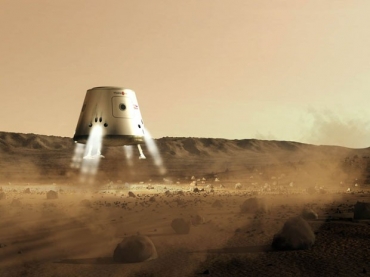 Ilustrao mostra um futuro pouso da Mars One no planeta vermelho