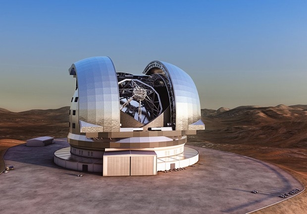 Concepo artstica mostra como deve ser o E-ELT no pico do Cerro Armazones, no Chile (Foto: ESO/L. Calada)