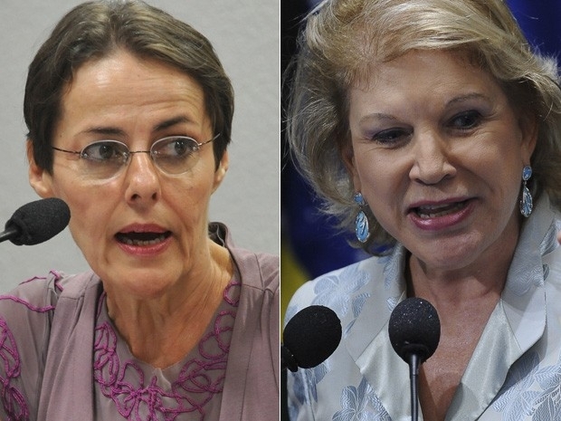 A ex-ministra da Cultura Ana de Hollanda (esq.) e a substituta Marta Suplicy