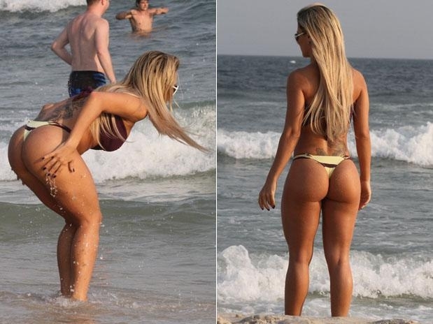 Ludmila Lopez aproveitou o sol na praia da Barra da Tijuca, no Rio