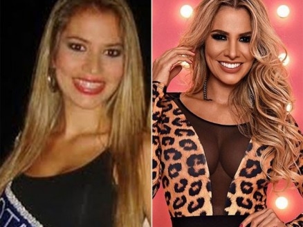 Ex-BBB Adriana em foto do ba e em um ensaio recente