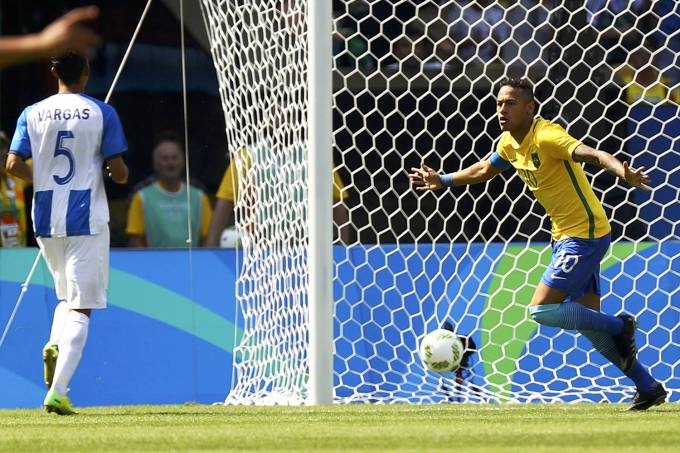 Neymar marcou, aos 14 segundos, o gol mais rpido da histria da Olimpada
