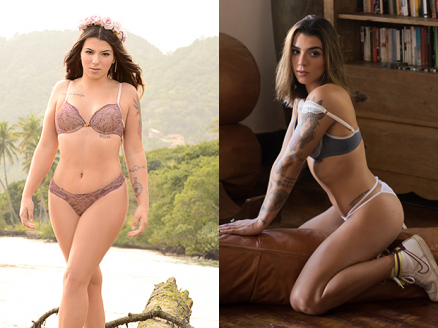 Petra Mattar em ensaio para o Paparazzo em 2014 e hoje, com 15 quilos a menos