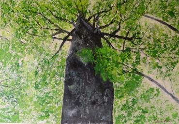 Tela intitulada Fortaleza, um dos trabalhos de Tania Pardo em exposio 