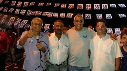 Neurilan Fraga ao lado de Rgis Meira, Zema e Padre Melchior durante evento politico em Nortelndia.