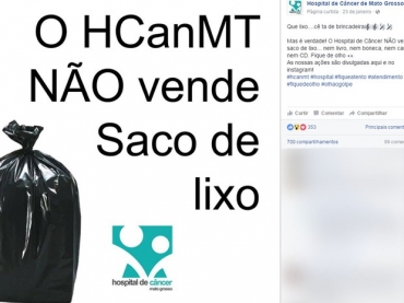 Hospital de C�ncer alerta sobre golpes de venda de sacos de lixo para ajudar institui��o (Foto: Reprodu��o/ Facebook)
