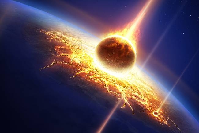 Ilustração de um asteróide colidindo com a Terra (Nasa/iStockphoto/Getty Images)
