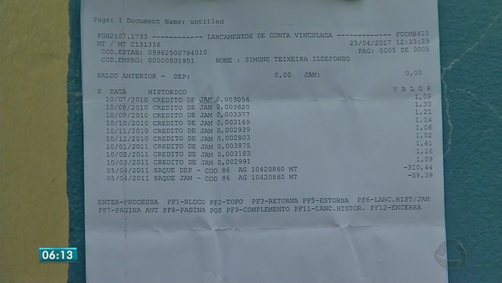 Auxiliar de limpeza foi vtima de golpe e teve FGTS sacado por criminosos (Foto: Reproduo/TVCA)