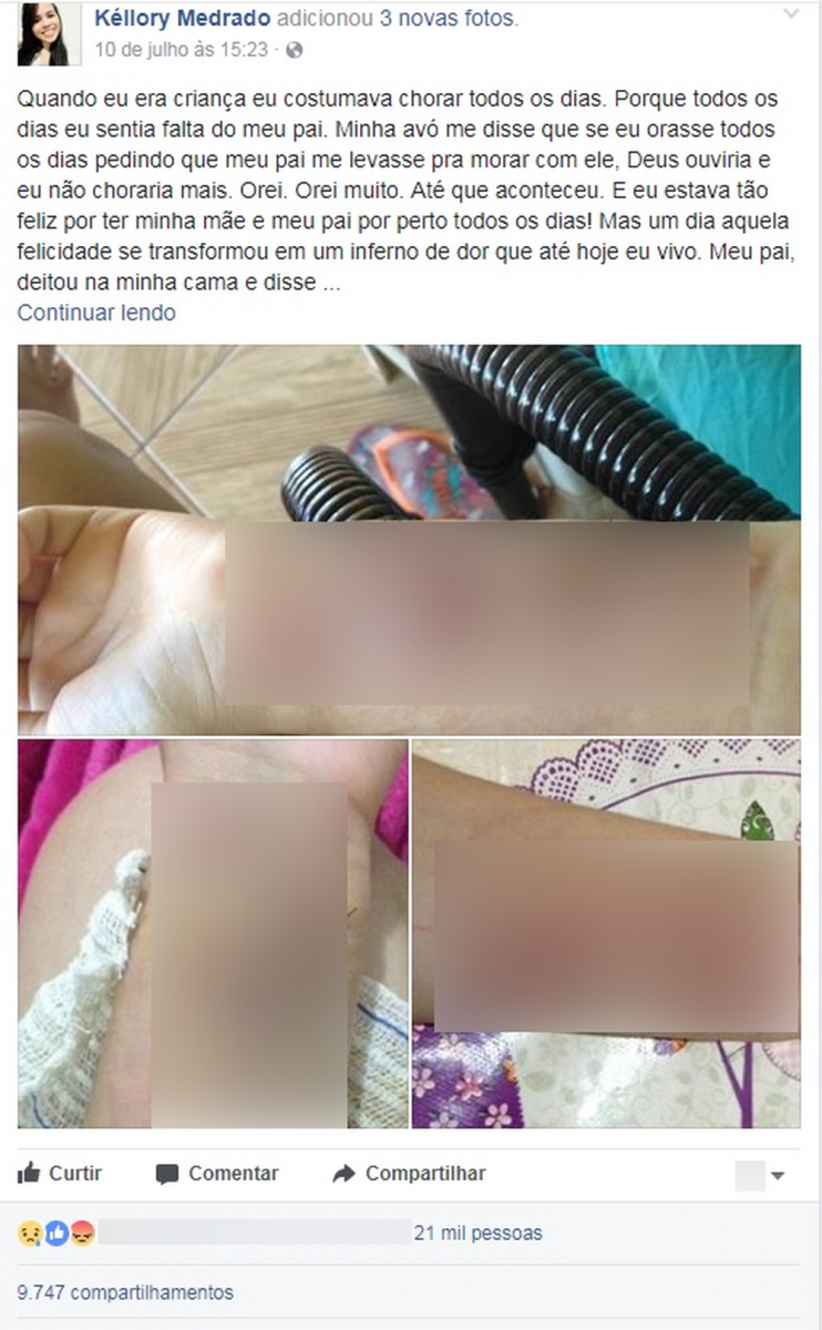 Em publicao na web, jovem contou os abusos sofridos