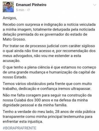 Publicao feita pelo prefeito aps cenas no Jornal Nacional