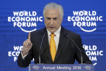 O presidente Michel Temer, durante discurso em Davos
