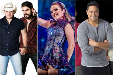 A dupla Israel & Rodolfo, a cantora Larissa Manoela e o cantor Xandy, da Harmonia do Samba