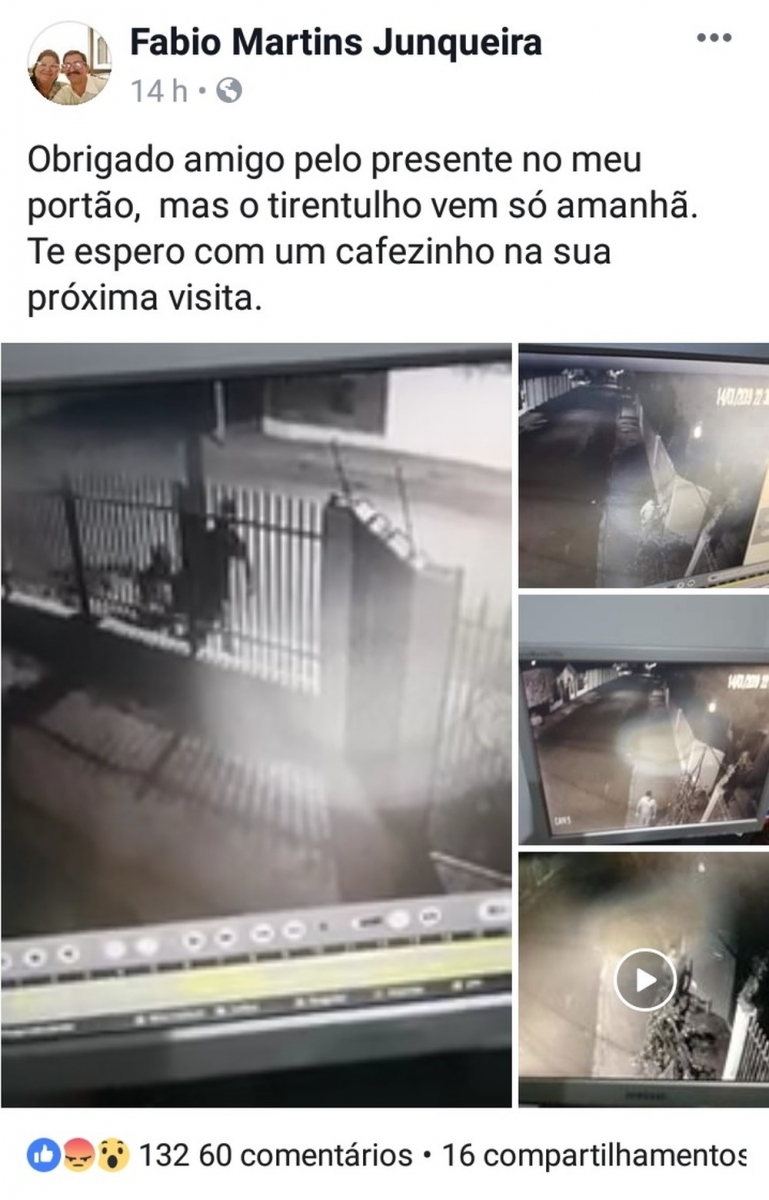 Prefeito postou na rede social imagens das cmeras de segurana.  Foto: Arquivo Pessoal