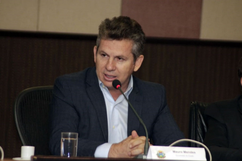 Governador Mauro Mendes (DEM) em coletiva  imprensa, na qual explicou os decretos que tratam sobre o estado de calamidade financeira de MT