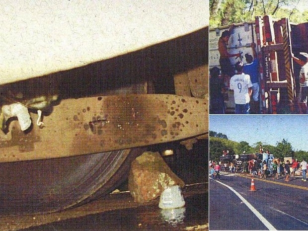 Imagens obtidas do dossi mostram pedras nos pneus e ndios saqueando cargas