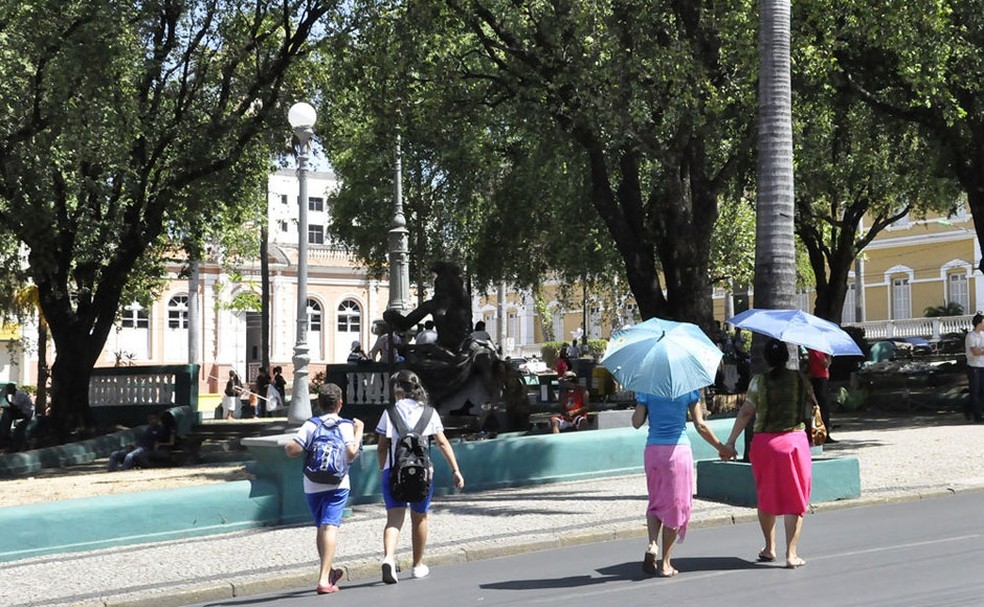 Moradores de Cuiab tentam se proteger do calor sob a sombra de rvores  Foto: Iara Vilela/G1