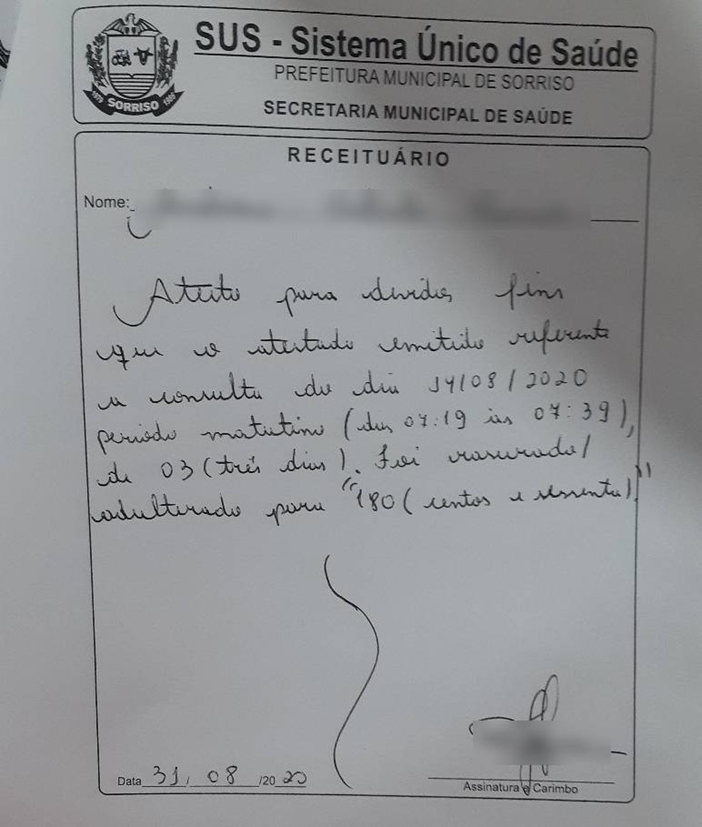 Funcionria  denunciada por entregar atestados mdicos falsificados no trabalho h mais de um ano em Sorrio  Foto: Divulgao