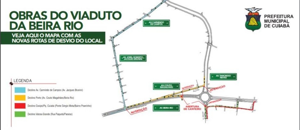 Vias de acesso  rotatria da Avenida Beiro Rio sero interditadas  Foto: Prefeitura de Cuiab